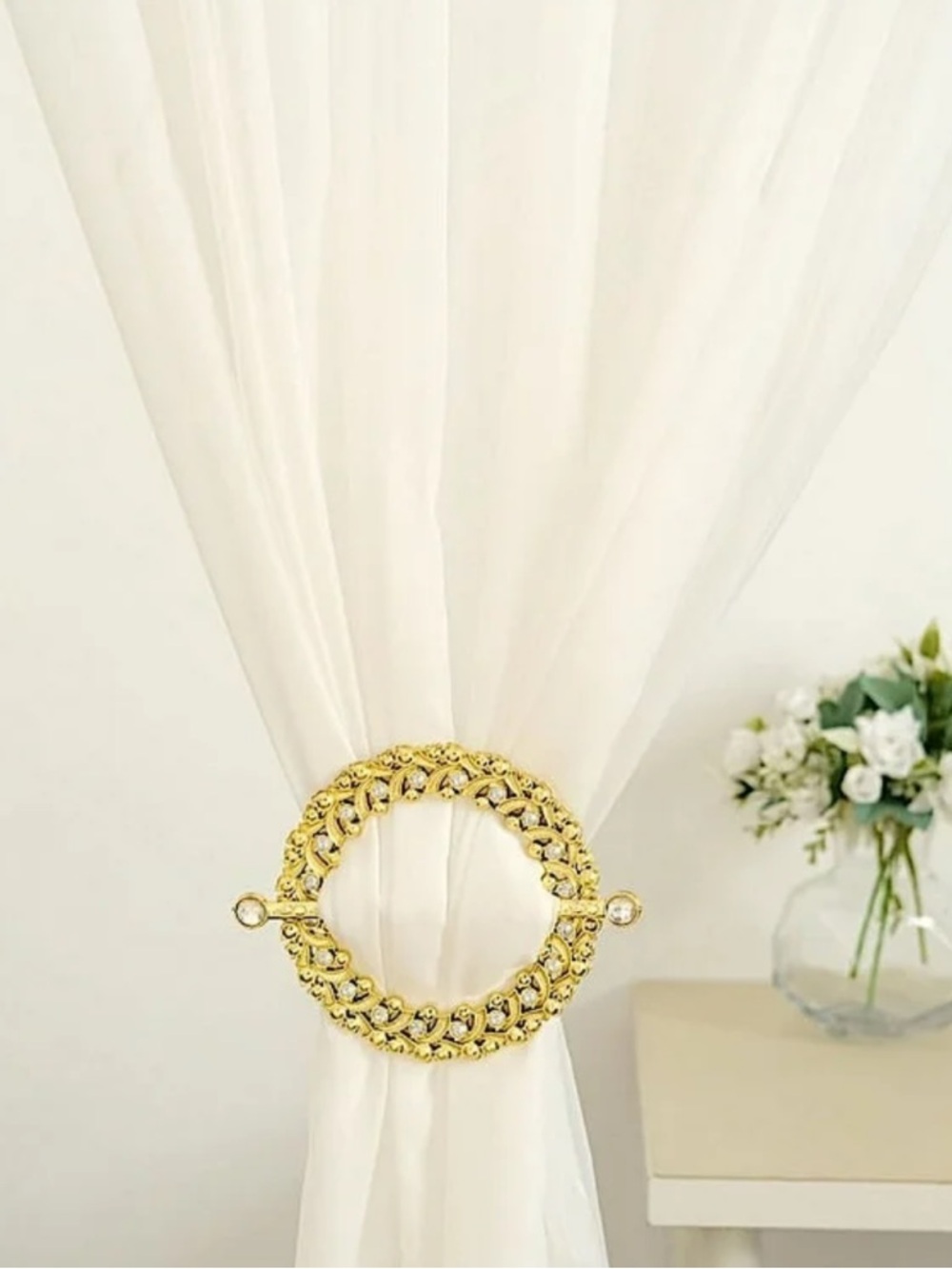 2 Gold Round Plastic Acrylic Crystal Curtain Tie